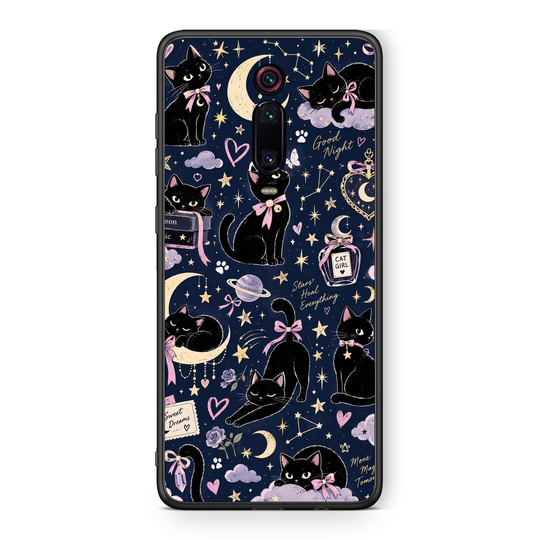 Θήκη Xiaomi Redmi K20 / K20 Pro Celestial Black Cats on Navy από τη Smartfits με σχέδιο στο πίσω μέρος και μαύρο περίβλημα | Xiaomi Redmi K20 / K20 Pro Celestial Black Cats on Navy case with colorful back and black bezels