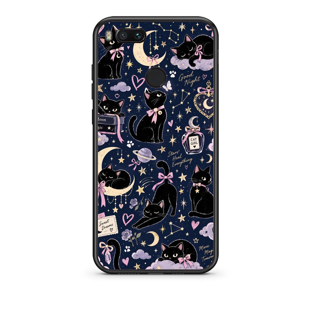 Θήκη Xiaomi Mi A1 Celestial Black Cats on Navy από τη Smartfits με σχέδιο στο πίσω μέρος και μαύρο περίβλημα | Xiaomi Mi A1 Celestial Black Cats on Navy case with colorful back and black bezels