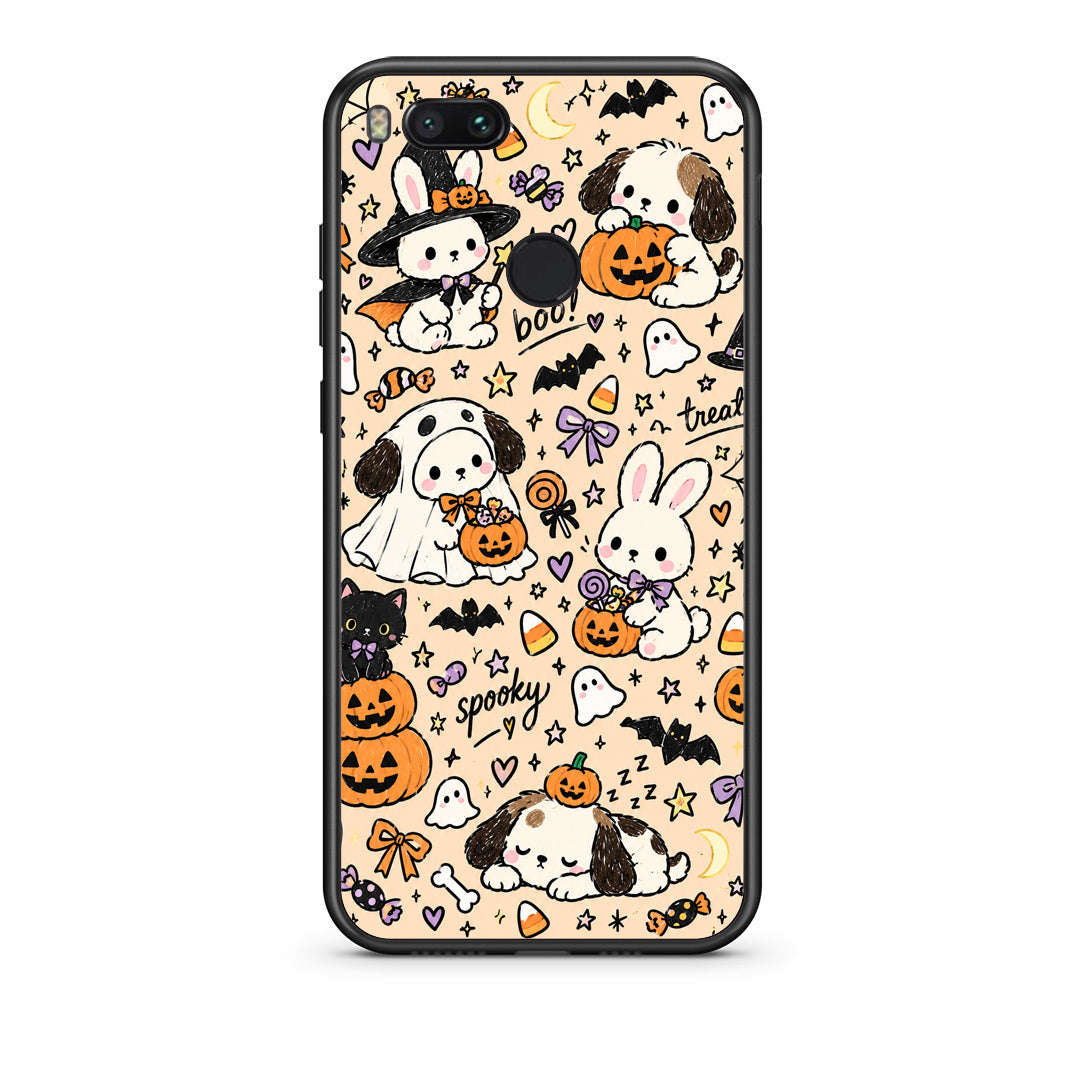 Θήκη Xiaomi Mi A1 Halloween Puppies and Friends on Cream από τη Smartfits με σχέδιο στο πίσω μέρος και μαύρο περίβλημα | Xiaomi Mi A1 Halloween Puppies and Friends on Cream case with colorful back and black bezels