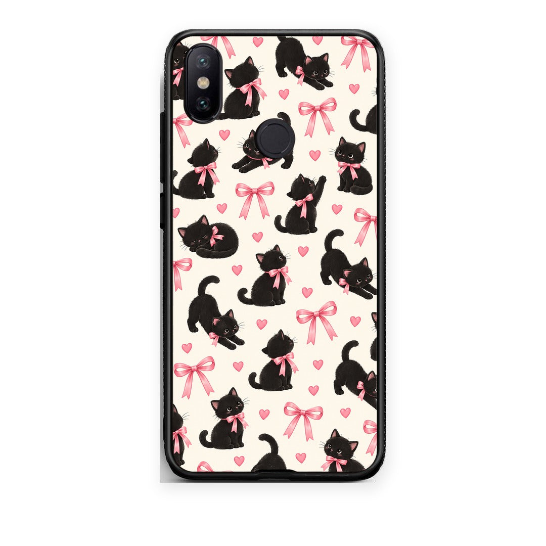 Θήκη Xiaomi Mi A2 Black Kittens and Pink Bows on Cream Small από τη Smartfits με σχέδιο στο πίσω μέρος και μαύρο περίβλημα | Xiaomi Mi A2 Black Kittens and Pink Bows on Cream Small case with colorful back and black bezels