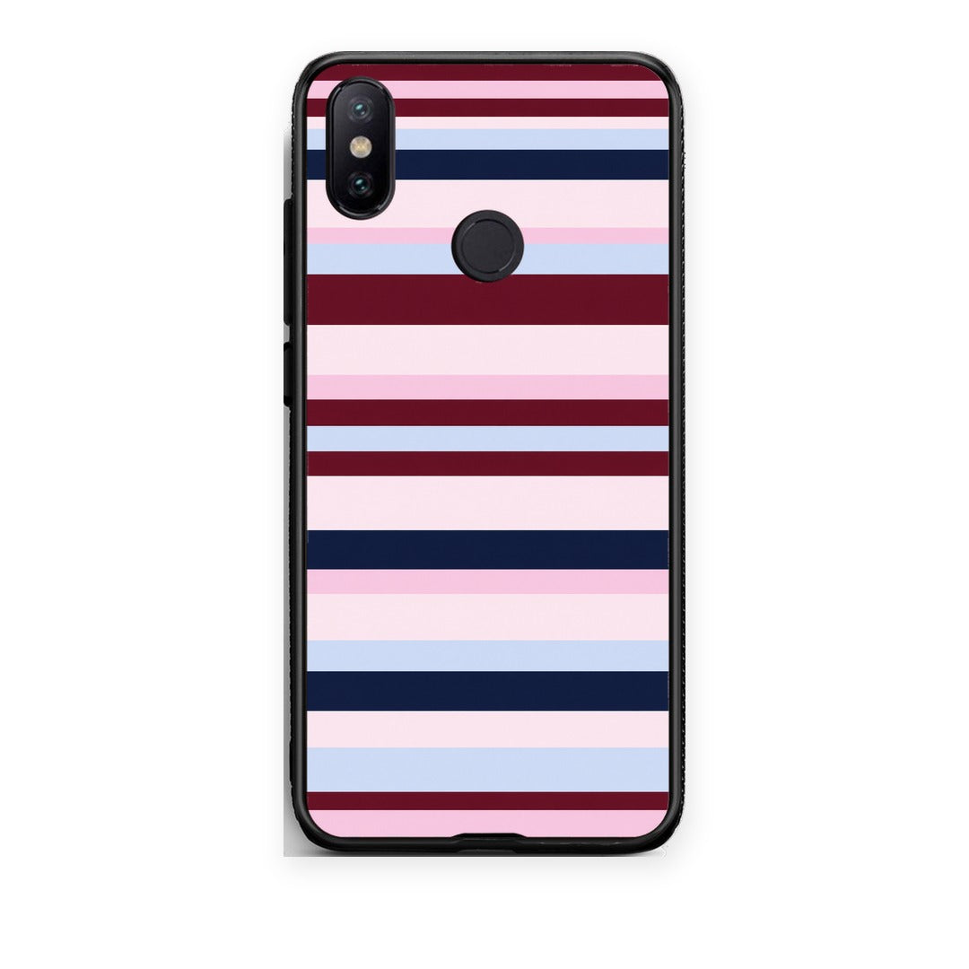 Θήκη Xiaomi Mi A2 Burgundy Pink and Blue Horizontal Stripes από τη Smartfits με σχέδιο στο πίσω μέρος και μαύρο περίβλημα | Xiaomi Mi A2 Burgundy Pink and Blue Horizontal Stripes case with colorful back and black bezels