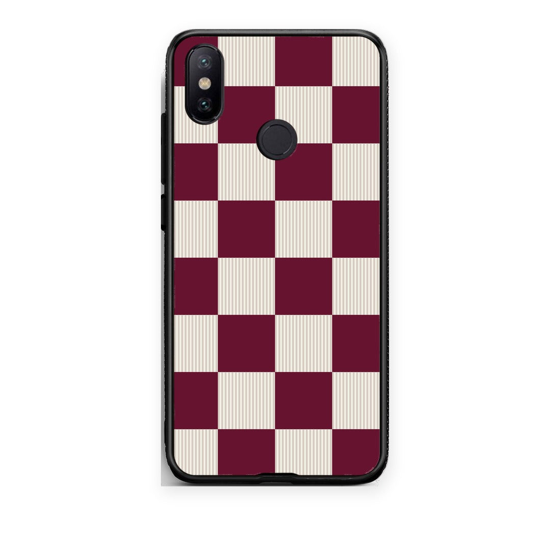 Θήκη Xiaomi Mi A2 Burgundy and Cream Striped Checks από τη Smartfits με σχέδιο στο πίσω μέρος και μαύρο περίβλημα | Xiaomi Mi A2 Burgundy and Cream Striped Checks case with colorful back and black bezels