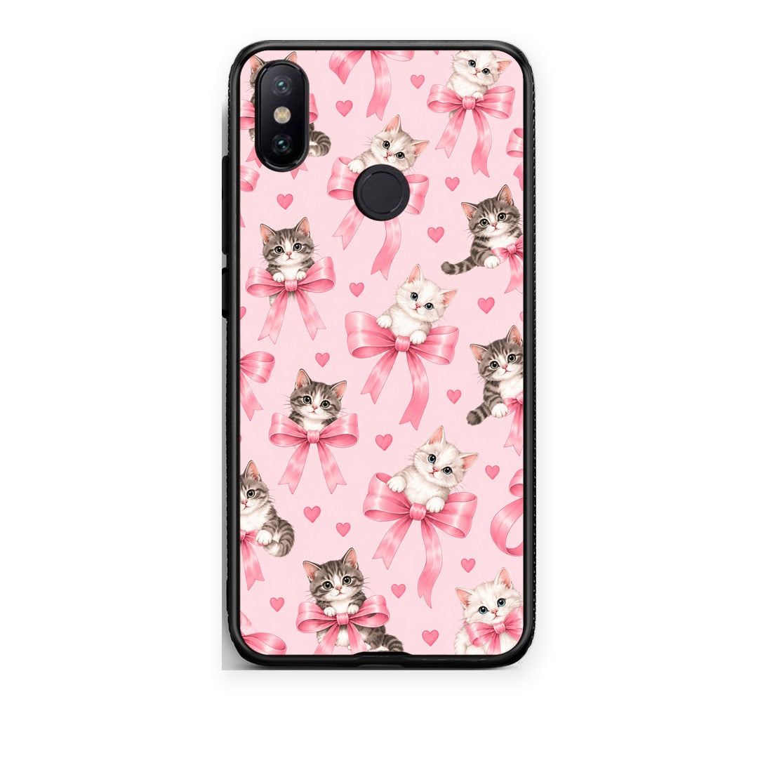 Θήκη Xiaomi Mi A2 Kittens and Pink Bows on Pink από τη Smartfits με σχέδιο στο πίσω μέρος και μαύρο περίβλημα | Xiaomi Mi A2 Kittens and Pink Bows on Pink case with colorful back and black bezels
