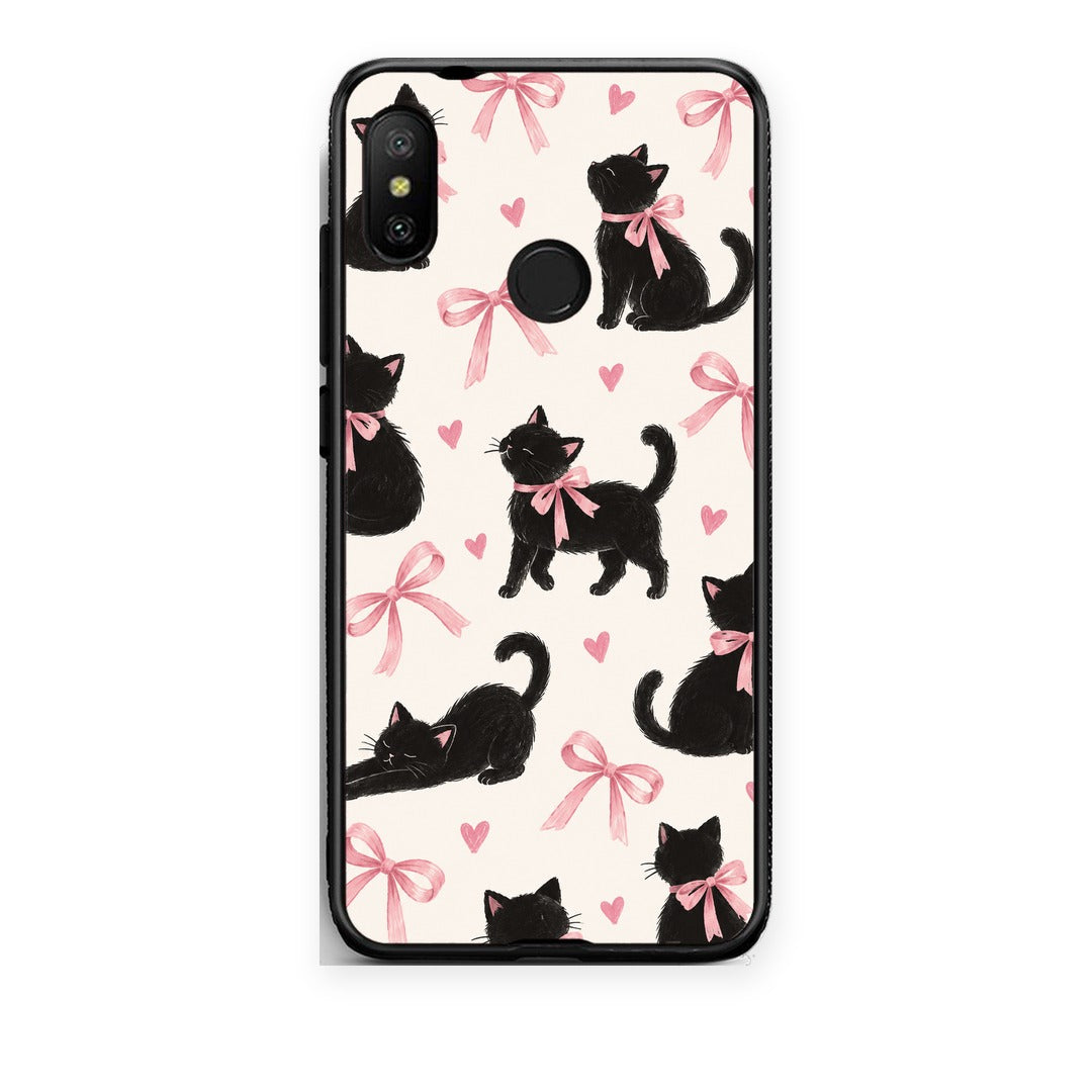 Θήκη Xiaomi Mi A2 Lite Black Kittens and Pink Bows on Cream Large από τη Smartfits με σχέδιο στο πίσω μέρος και μαύρο περίβλημα | Xiaomi Mi A2 Lite Black Kittens and Pink Bows on Cream Large case with colorful back and black bezels