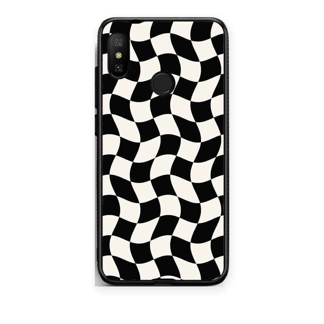 Θήκη Xiaomi Mi A2 Lite Black and Cream Wavy Checkerboard από τη Smartfits με σχέδιο στο πίσω μέρος και μαύρο περίβλημα | Xiaomi Mi A2 Lite Black and Cream Wavy Checkerboard case with colorful back and black bezels