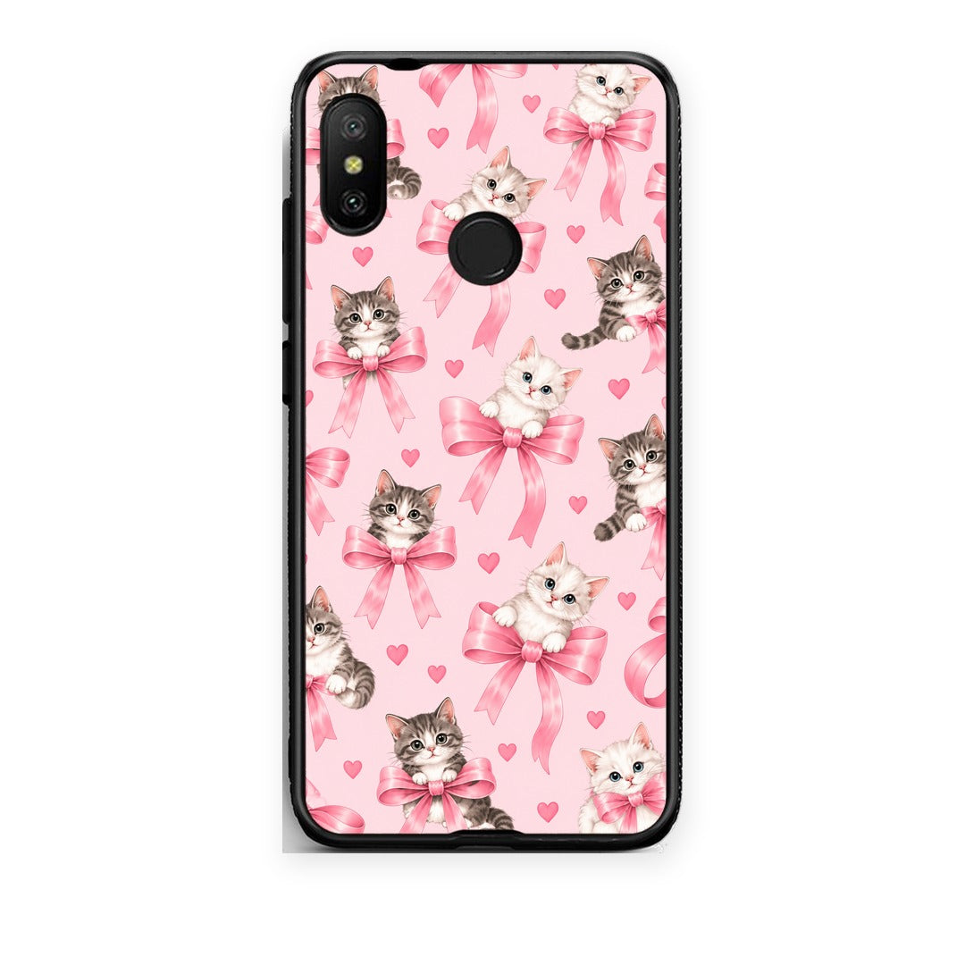 Θήκη Xiaomi Mi A2 Lite Kittens and Pink Bows on Pink από τη Smartfits με σχέδιο στο πίσω μέρος και μαύρο περίβλημα | Xiaomi Mi A2 Lite Kittens and Pink Bows on Pink case with colorful back and black bezels