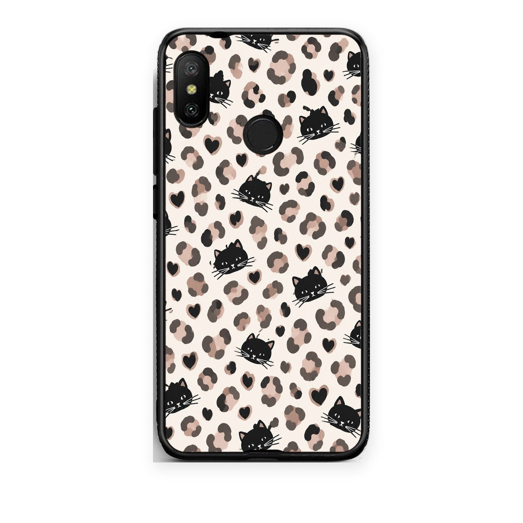 Θήκη Xiaomi Mi A2 Lite Leopard Spots and Black Cats on Cream από τη Smartfits με σχέδιο στο πίσω μέρος και μαύρο περίβλημα | Xiaomi Mi A2 Lite Leopard Spots and Black Cats on Cream case with colorful back and black bezels