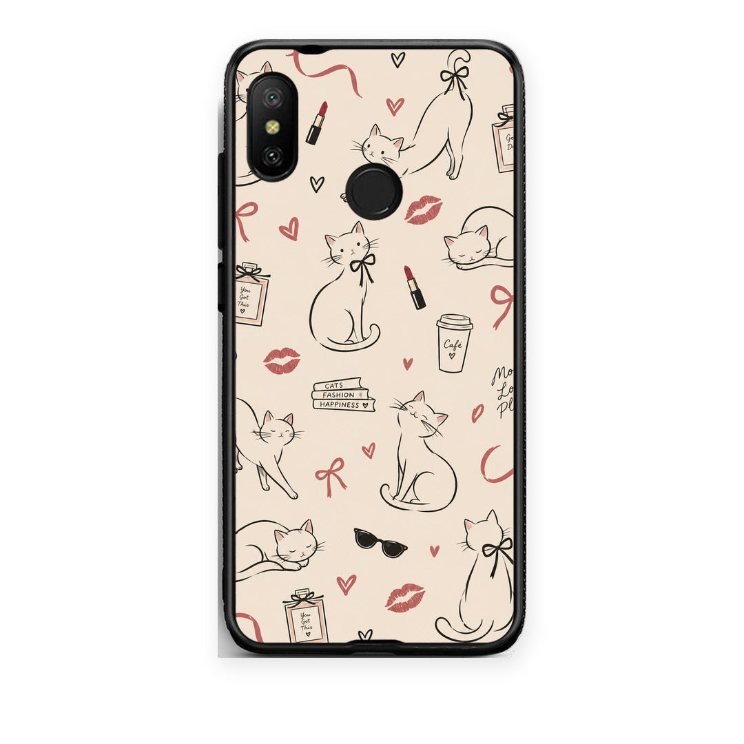 Θήκη Xiaomi Mi A2 Lite Minimal Cat and Fashion Doodles on Cream από τη Smartfits με σχέδιο στο πίσω μέρος και μαύρο περίβλημα | Xiaomi Mi A2 Lite Minimal Cat and Fashion Doodles on Cream case with colorful back and black bezels
