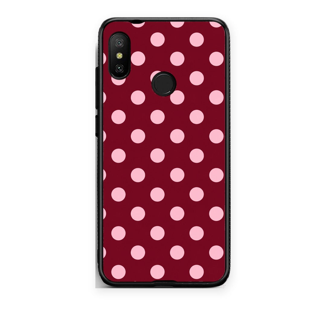 Θήκη Xiaomi Mi A2 Lite Pink Polka Dots on Burgundy από τη Smartfits με σχέδιο στο πίσω μέρος και μαύρο περίβλημα | Xiaomi Mi A2 Lite Pink Polka Dots on Burgundy case with colorful back and black bezels