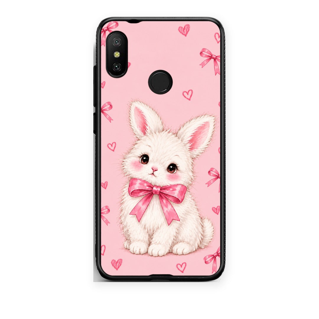 Θήκη Xiaomi Mi A2 Lite White Bunny and Pink Bows από τη Smartfits με σχέδιο στο πίσω μέρος και μαύρο περίβλημα | Xiaomi Mi A2 Lite White Bunny and Pink Bows case with colorful back and black bezels