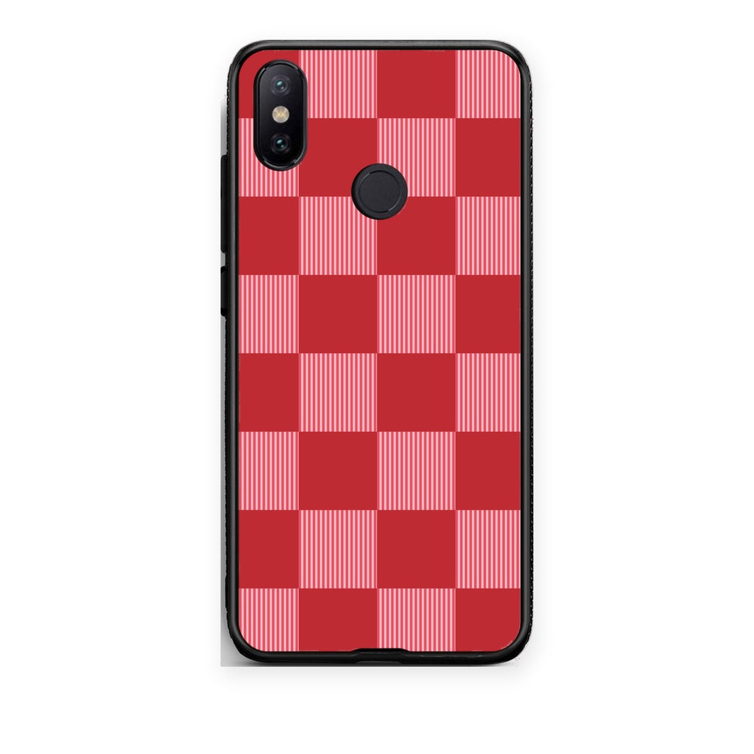 Θήκη Xiaomi Mi A2 Red and Pink Striped Checks από τη Smartfits με σχέδιο στο πίσω μέρος και μαύρο περίβλημα | Xiaomi Mi A2 Red and Pink Striped Checks case with colorful back and black bezels