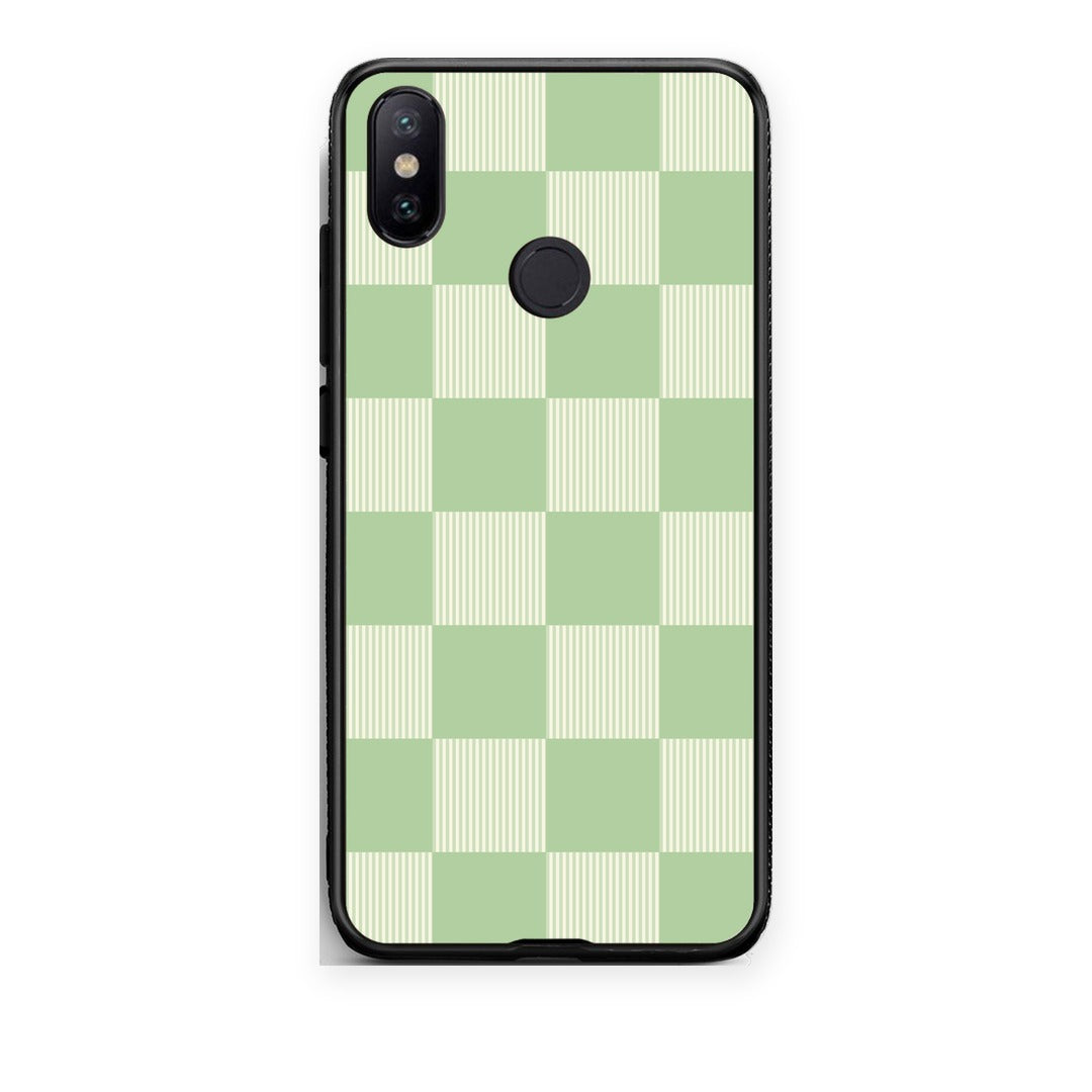 Θήκη Xiaomi Mi A2 Sage and Cream Striped Checks από τη Smartfits με σχέδιο στο πίσω μέρος και μαύρο περίβλημα | Xiaomi Mi A2 Sage and Cream Striped Checks case with colorful back and black bezels
