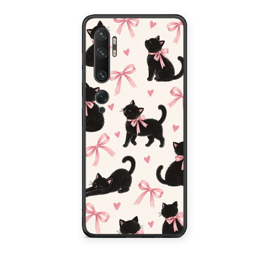 Θήκη Xiaomi Mi Note 10 / 10 Pro Black Kittens and Pink Bows on Cream Large από τη Smartfits με σχέδιο στο πίσω μέρος και μαύρο περίβλημα | Xiaomi Mi Note 10 / 10 Pro Black Kittens and Pink Bows on Cream Large case with colorful back and black bezels
