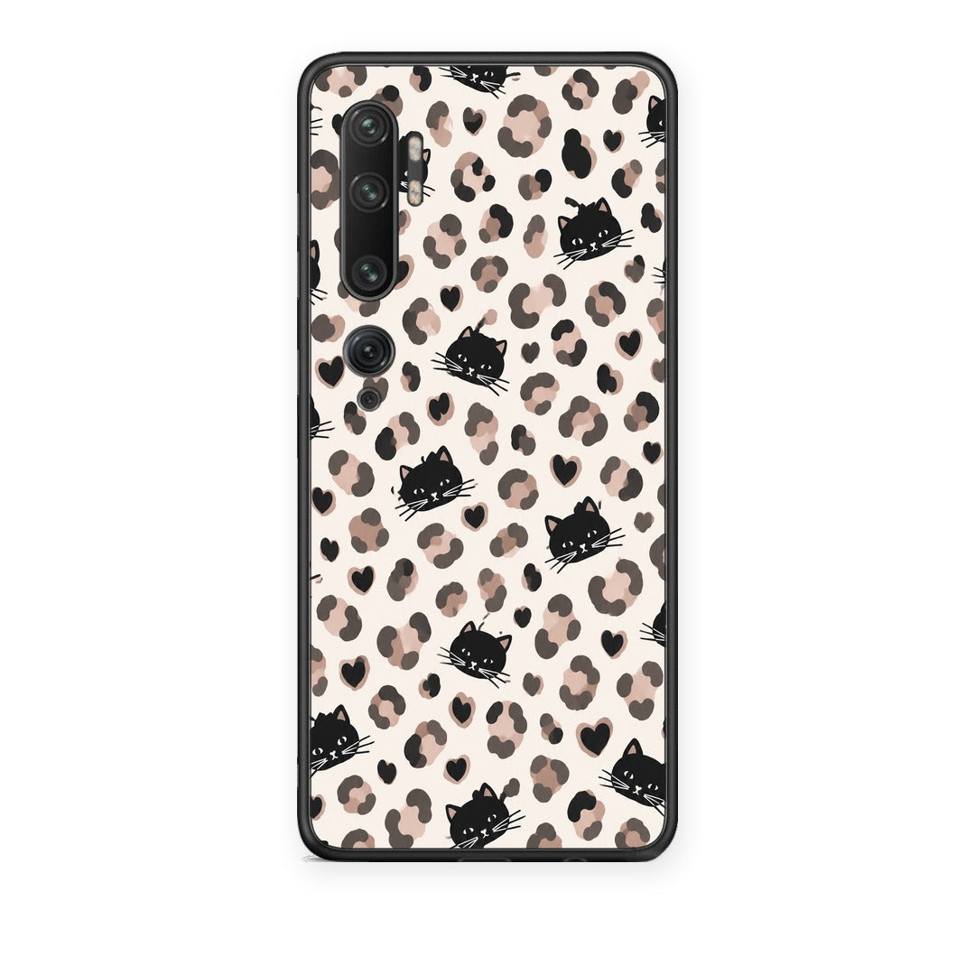 Θήκη Xiaomi Mi Note 10 / 10 Pro Leopard Spots and Black Cats on Cream από τη Smartfits με σχέδιο στο πίσω μέρος και μαύρο περίβλημα | Xiaomi Mi Note 10 / 10 Pro Leopard Spots and Black Cats on Cream case with colorful back and black bezels