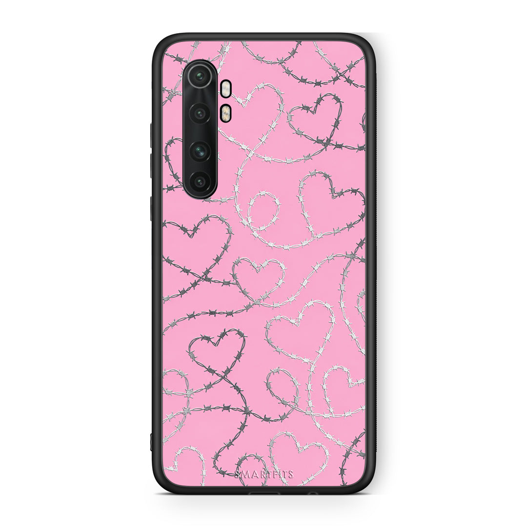 Θήκη Xiaomi Mi Note 10 Lite Barbed Wire Hearts on Pink από τη Smartfits με σχέδιο στο πίσω μέρος και μαύρο περίβλημα | Xiaomi Mi Note 10 Lite Barbed Wire Hearts on Pink case with colorful back and black bezels