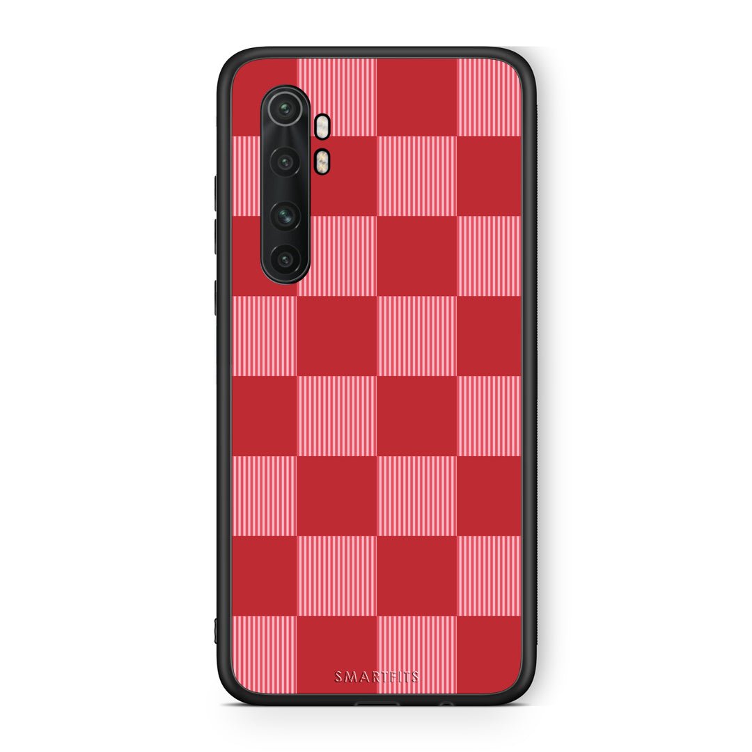 Θήκη Xiaomi Mi Note 10 Lite Red and Pink Striped Checks από τη Smartfits με σχέδιο στο πίσω μέρος και μαύρο περίβλημα | Xiaomi Mi Note 10 Lite Red and Pink Striped Checks case with colorful back and black bezels
