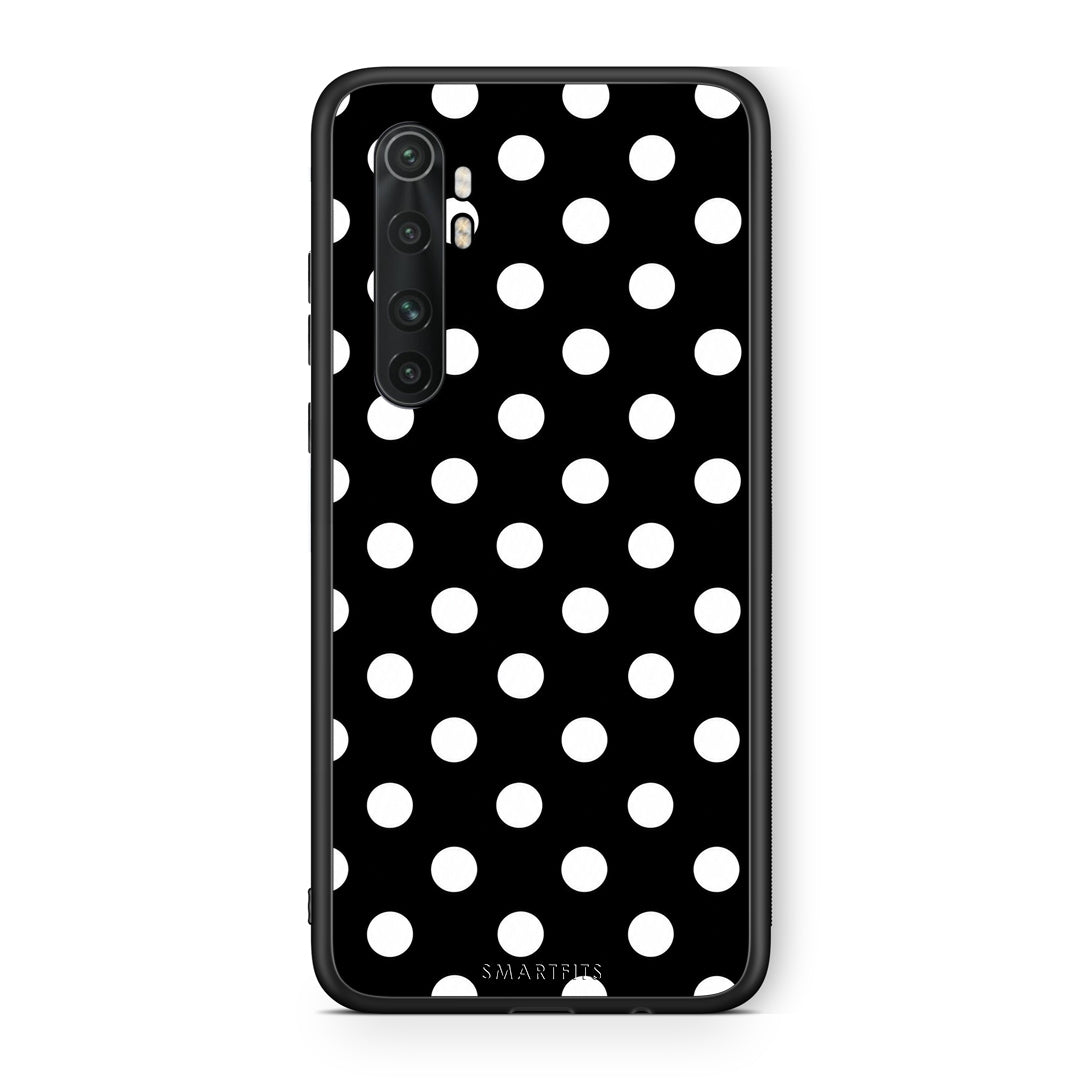 Θήκη Xiaomi Mi Note 10 Lite White Polka Dots on Black από τη Smartfits με σχέδιο στο πίσω μέρος και μαύρο περίβλημα | Xiaomi Mi Note 10 Lite White Polka Dots on Black case with colorful back and black bezels