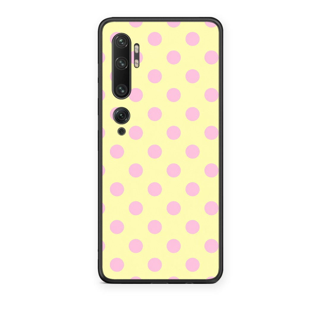 Θήκη Xiaomi Mi Note 10 / 10 Pro Pink Polka Dots on Yellow από τη Smartfits με σχέδιο στο πίσω μέρος και μαύρο περίβλημα | Xiaomi Mi Note 10 / 10 Pro Pink Polka Dots on Yellow case with colorful back and black bezels