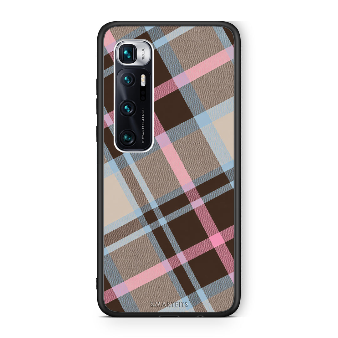 Θήκη Xiaomi Mi 10 Ultra Brown Pink and Blue Diagonal Plaid από τη Smartfits με σχέδιο στο πίσω μέρος και μαύρο περίβλημα | Xiaomi Mi 10 Ultra Brown Pink and Blue Diagonal Plaid case with colorful back and black bezels