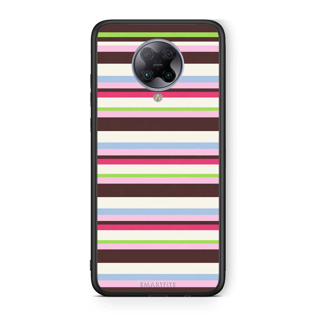 Θήκη Xiaomi Poco F2 Pro Multicolour Horizontal Stripes από τη Smartfits με σχέδιο στο πίσω μέρος και μαύρο περίβλημα | Xiaomi Poco F2 Pro Multicolour Horizontal Stripes case with colorful back and black bezels