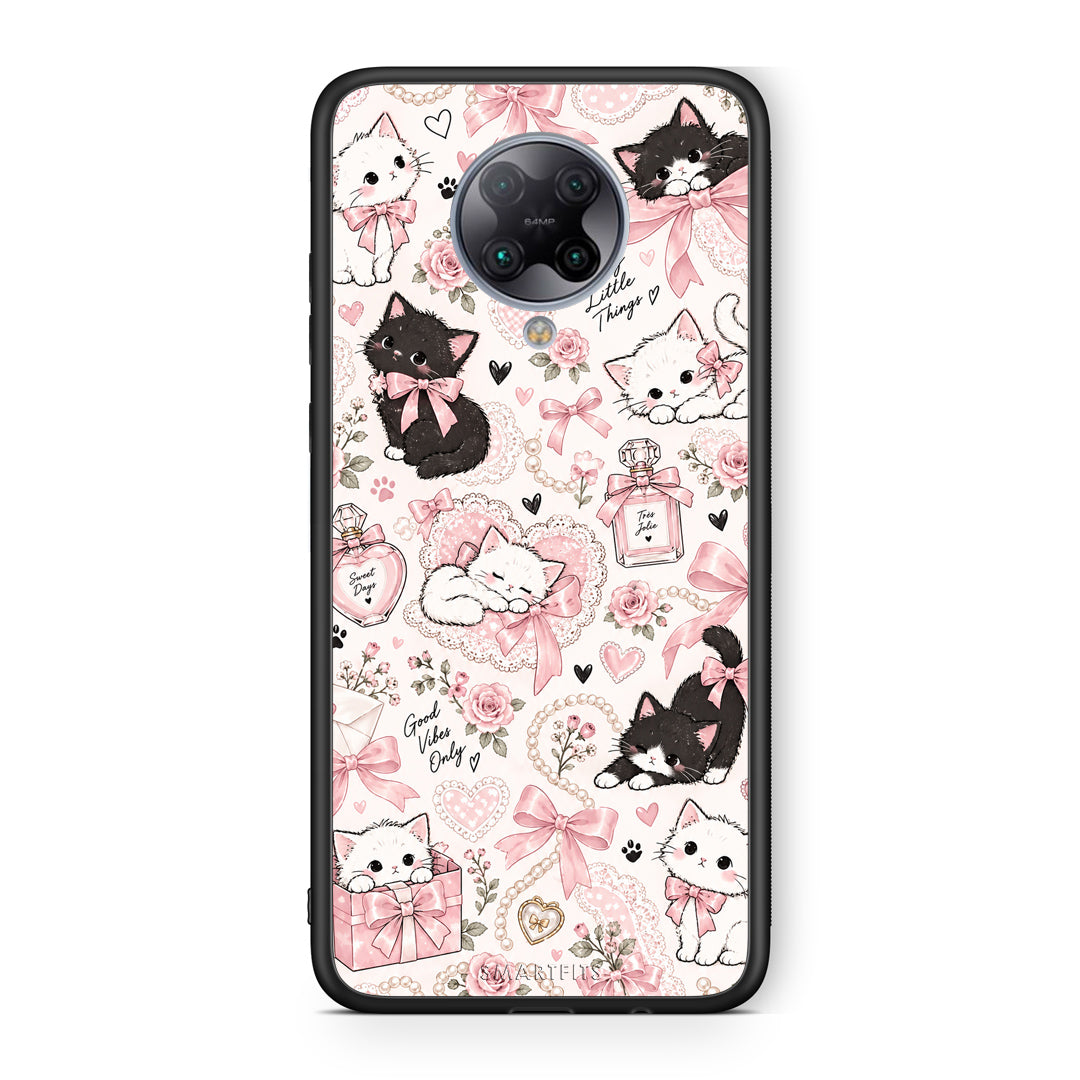 Θήκη Xiaomi Poco F2 Pro Pink Bows and Kittens Collage από τη Smartfits με σχέδιο στο πίσω μέρος και μαύρο περίβλημα | Xiaomi Poco F2 Pro Pink Bows and Kittens Collage case with colorful back and black bezels