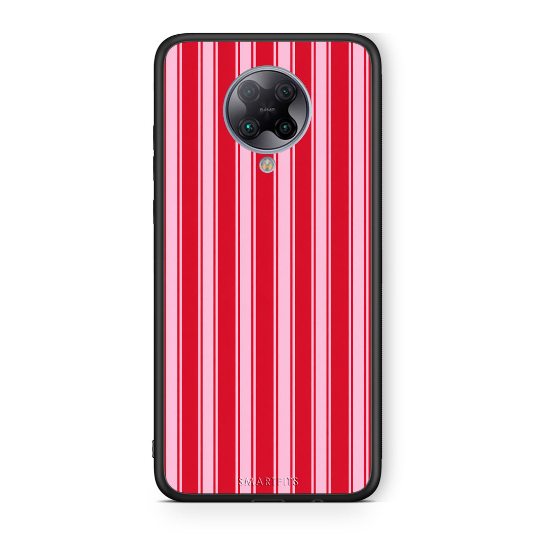 Θήκη Xiaomi Poco F2 Pro Red and Pink Vertical Pinstripes από τη Smartfits με σχέδιο στο πίσω μέρος και μαύρο περίβλημα | Xiaomi Poco F2 Pro Red and Pink Vertical Pinstripes case with colorful back and black bezels