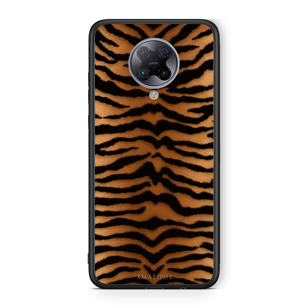 Θήκη Xiaomi Poco F2 Pro Tiger Print Orange and Black από τη Smartfits με σχέδιο στο πίσω μέρος και μαύρο περίβλημα | Xiaomi Poco F2 Pro Tiger Print Orange and Black case with colorful back and black bezels