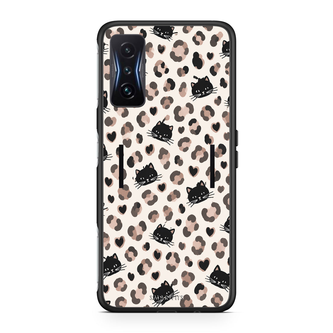 Θήκη Xiaomi Poco F4 GT Leopard Spots and Black Cats on Cream από τη Smartfits με σχέδιο στο πίσω μέρος και μαύρο περίβλημα | Xiaomi Poco F4 GT Leopard Spots and Black Cats on Cream case with colorful back and black bezels
