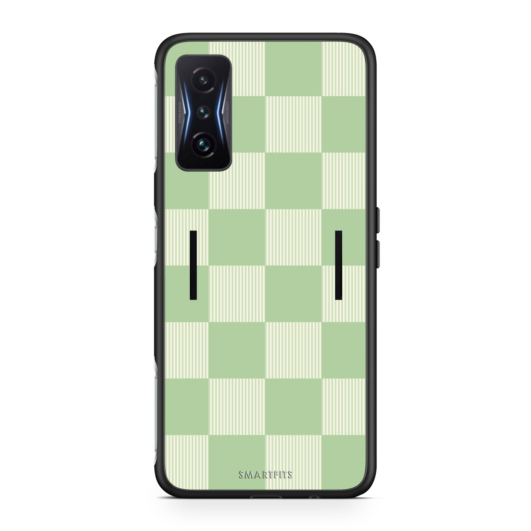 Θήκη Xiaomi Poco F4 GT Sage and Cream Striped Checks από τη Smartfits με σχέδιο στο πίσω μέρος και μαύρο περίβλημα | Xiaomi Poco F4 GT Sage and Cream Striped Checks case with colorful back and black bezels