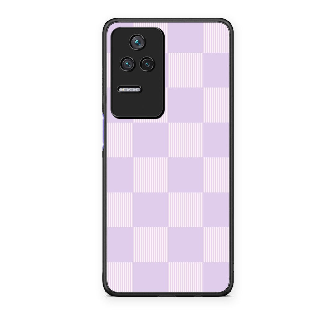 Θήκη Xiaomi Poco F4 / Redmi K40S Lilac and Cream Striped Checks από τη Smartfits με σχέδιο στο πίσω μέρος και μαύρο περίβλημα | Xiaomi Poco F4 / Redmi K40S Lilac and Cream Striped Checks case with colorful back and black bezels