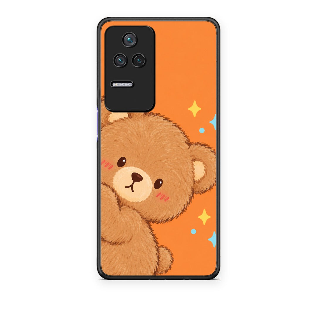 Θήκη Xiaomi Poco F4 / Redmi K40S Peekaboo Teddy on Orange από τη Smartfits με σχέδιο στο πίσω μέρος και μαύρο περίβλημα | Xiaomi Poco F4 / Redmi K40S Peekaboo Teddy on Orange case with colorful back and black bezels