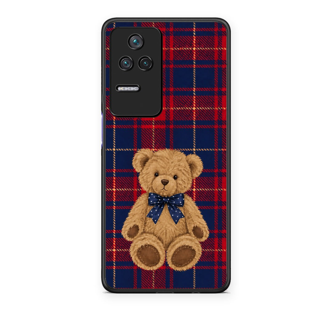 Θήκη Xiaomi Poco F4 / Redmi K40S Teddy Bear on Red and Navy Tartan από τη Smartfits με σχέδιο στο πίσω μέρος και μαύρο περίβλημα | Xiaomi Poco F4 / Redmi K40S Teddy Bear on Red and Navy Tartan case with colorful back and black bezels