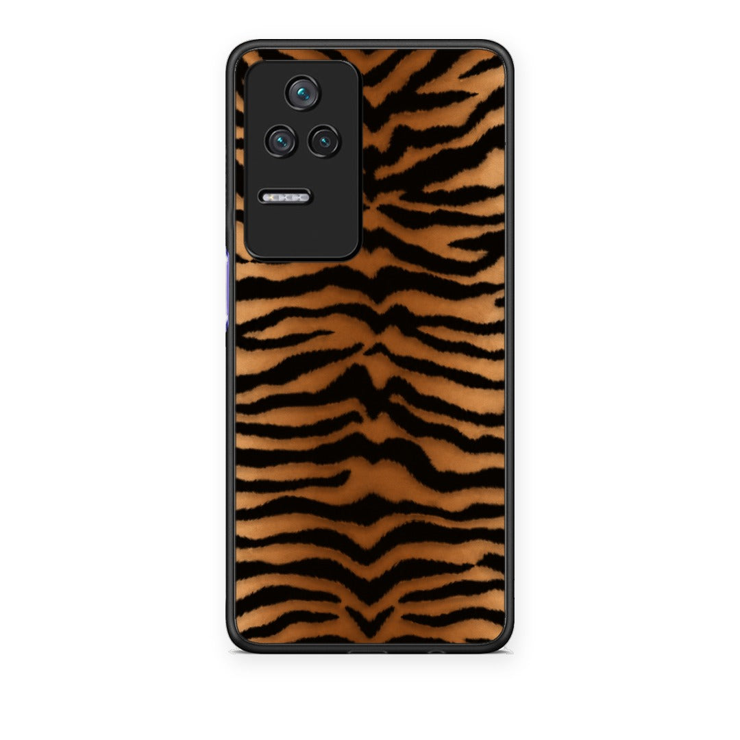 Θήκη Xiaomi Poco F4 / Redmi K40S Tiger Print Orange and Black από τη Smartfits με σχέδιο στο πίσω μέρος και μαύρο περίβλημα | Xiaomi Poco F4 / Redmi K40S Tiger Print Orange and Black case with colorful back and black bezels