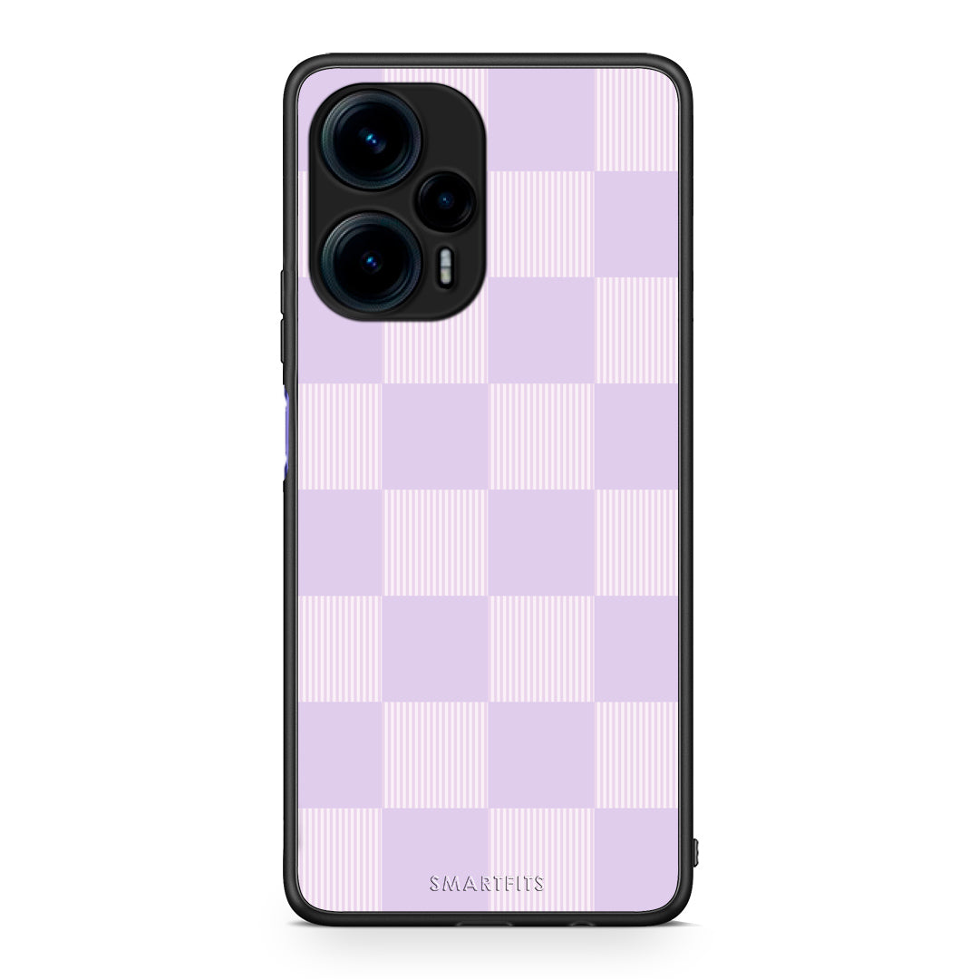 Θήκη Xiaomi Poco F5 5G Lilac and Cream Striped Checks από τη Smartfits με σχέδιο στο πίσω μέρος και μαύρο περίβλημα | Xiaomi Poco F5 5G Lilac and Cream Striped Checks case with colorful back and black bezels
