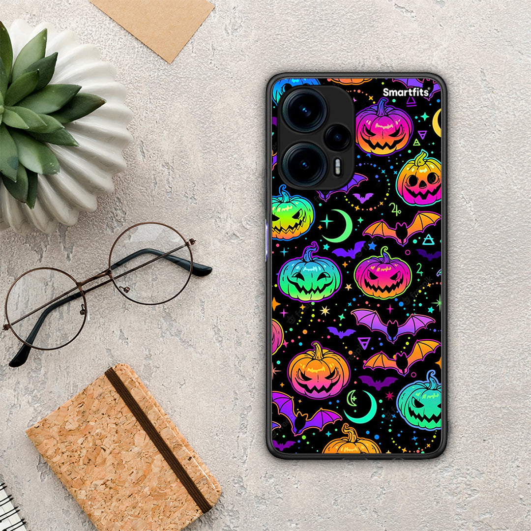 Θήκη Xiaomi Poco F5 5G Neon Halloween από τη Smartfits με σχέδιο στο πίσω μέρος και μαύρο περίβλημα | Xiaomi Poco F5 5G Neon Halloween Case with Colorful Back and Black Bezels