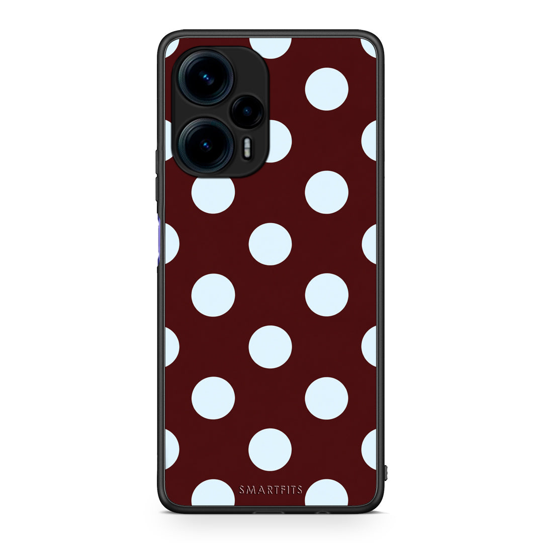 Θήκη Xiaomi Poco F5 5G Pale Blue Large Polka Dots on Burgundy από τη Smartfits με σχέδιο στο πίσω μέρος και μαύρο περίβλημα | Xiaomi Poco F5 5G Pale Blue Large Polka Dots on Burgundy case with colorful back and black bezels