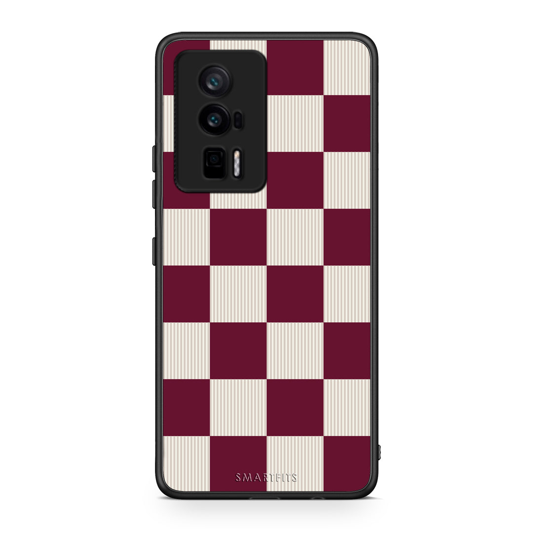 Θήκη Xiaomi Poco F5 Pro / Redmi K60 Pro Burgundy and Cream Striped Checks από τη Smartfits με σχέδιο στο πίσω μέρος και μαύρο περίβλημα | Xiaomi Poco F5 Pro / Redmi K60 Pro Burgundy and Cream Striped Checks case with colorful back and black bezels