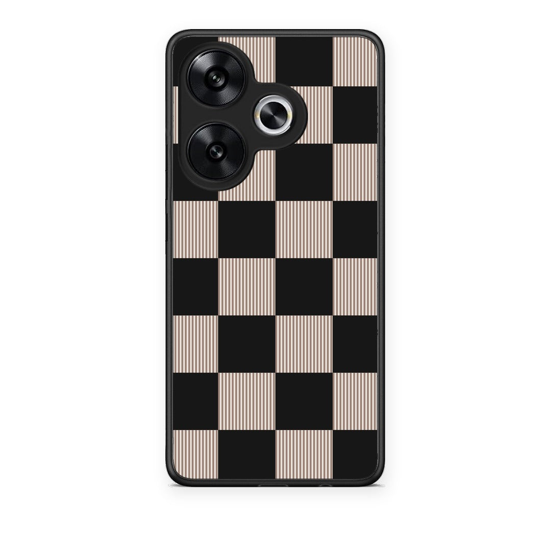 Θήκη Xiaomi Poco F6 Black and Taupe Striped Checks από τη Smartfits με σχέδιο στο πίσω μέρος και μαύρο περίβλημα | Xiaomi Poco F6 Black and Taupe Striped Checks case with colorful back and black bezels