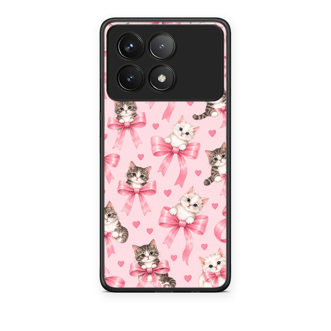 Θήκη Xiaomi Poco F6 Pro 5G Kittens and Pink Bows on Pink από τη Smartfits με σχέδιο στο πίσω μέρος και μαύρο περίβλημα | Xiaomi Poco F6 Pro 5G Kittens and Pink Bows on Pink case with colorful back and black bezels