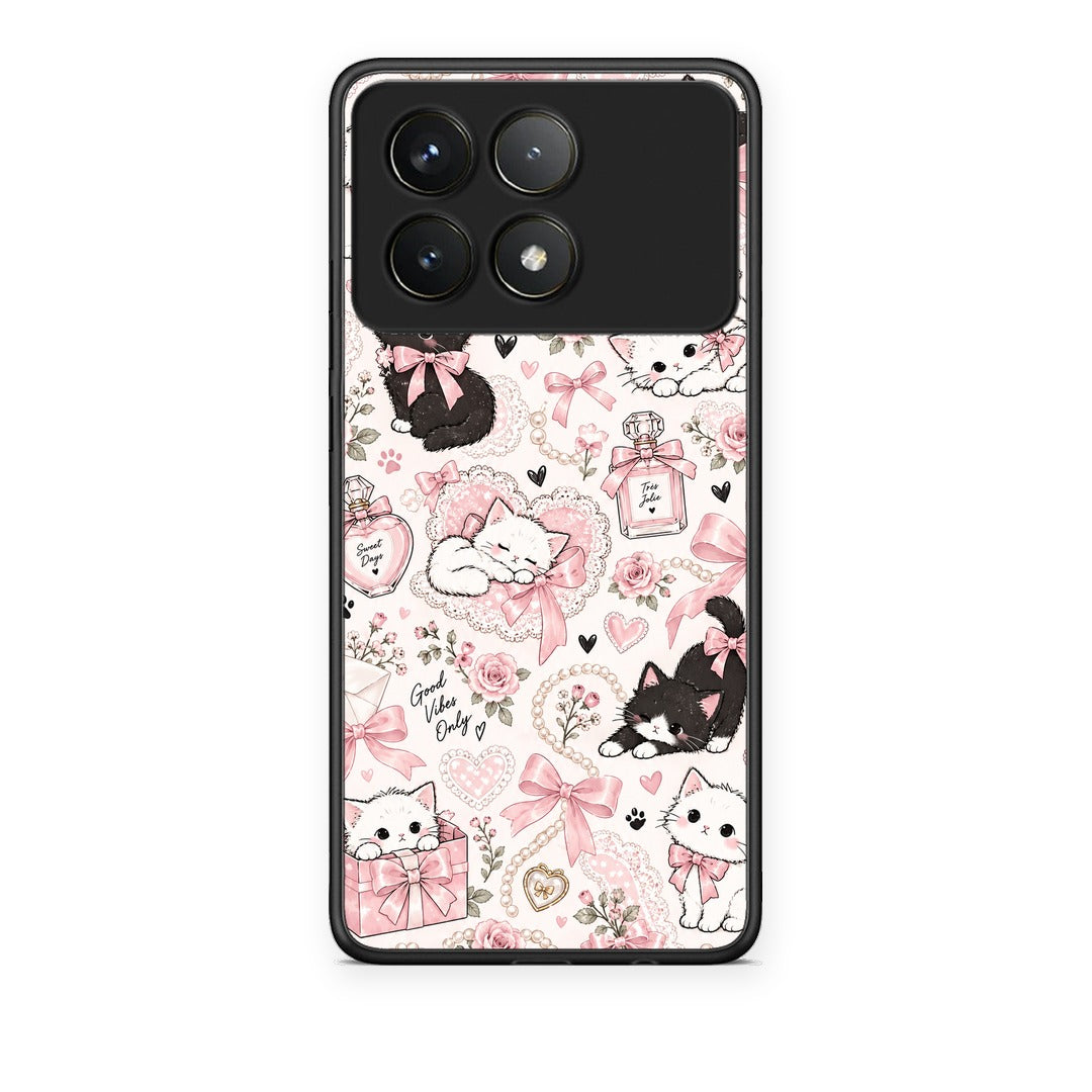 Θήκη Xiaomi Poco F6 Pro 5G Pink Bows and Kittens Collage από τη Smartfits με σχέδιο στο πίσω μέρος και μαύρο περίβλημα | Xiaomi Poco F6 Pro 5G Pink Bows and Kittens Collage case with colorful back and black bezels