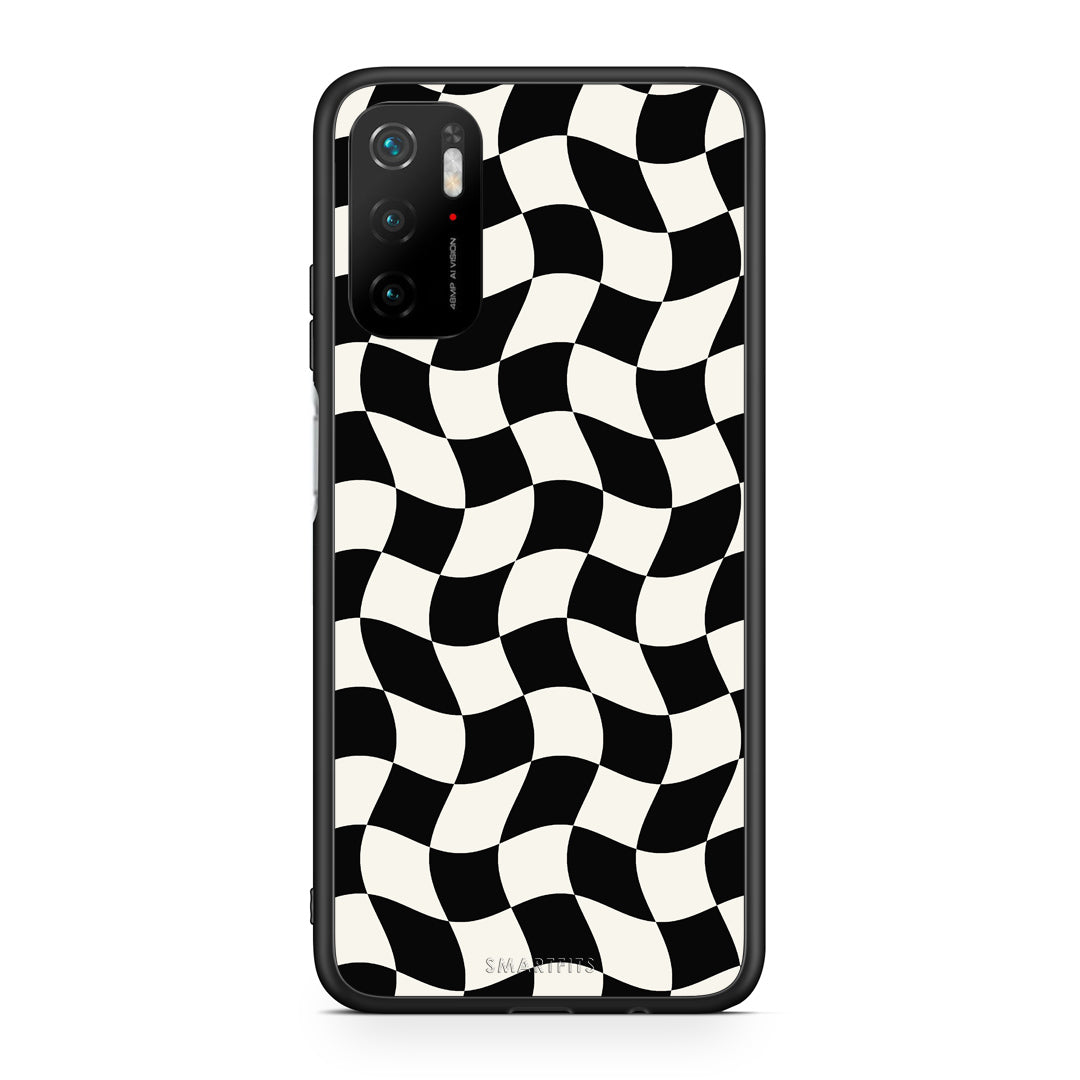 Θήκη Xiaomi Redmi Note 10 5G Black and Cream Wavy Checkerboard από τη Smartfits με σχέδιο στο πίσω μέρος και μαύρο περίβλημα | Xiaomi Redmi Note 10 5G Black and Cream Wavy Checkerboard case with colorful back and black bezels