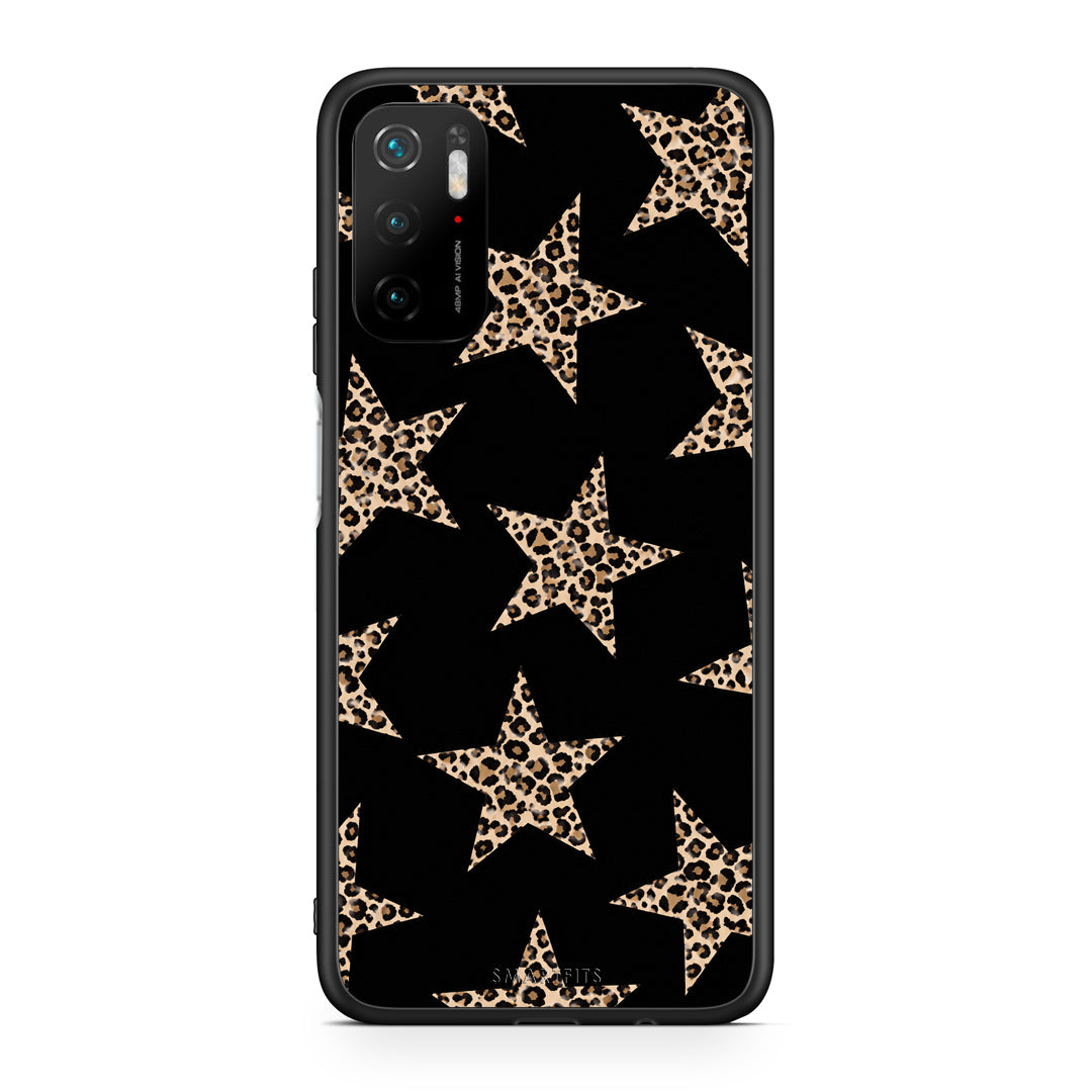 Θήκη Xiaomi Redmi Note 10 5G Leopard Stars on Black από τη Smartfits με σχέδιο στο πίσω μέρος και μαύρο περίβλημα | Xiaomi Redmi Note 10 5G Leopard Stars on Black case with colorful back and black bezels