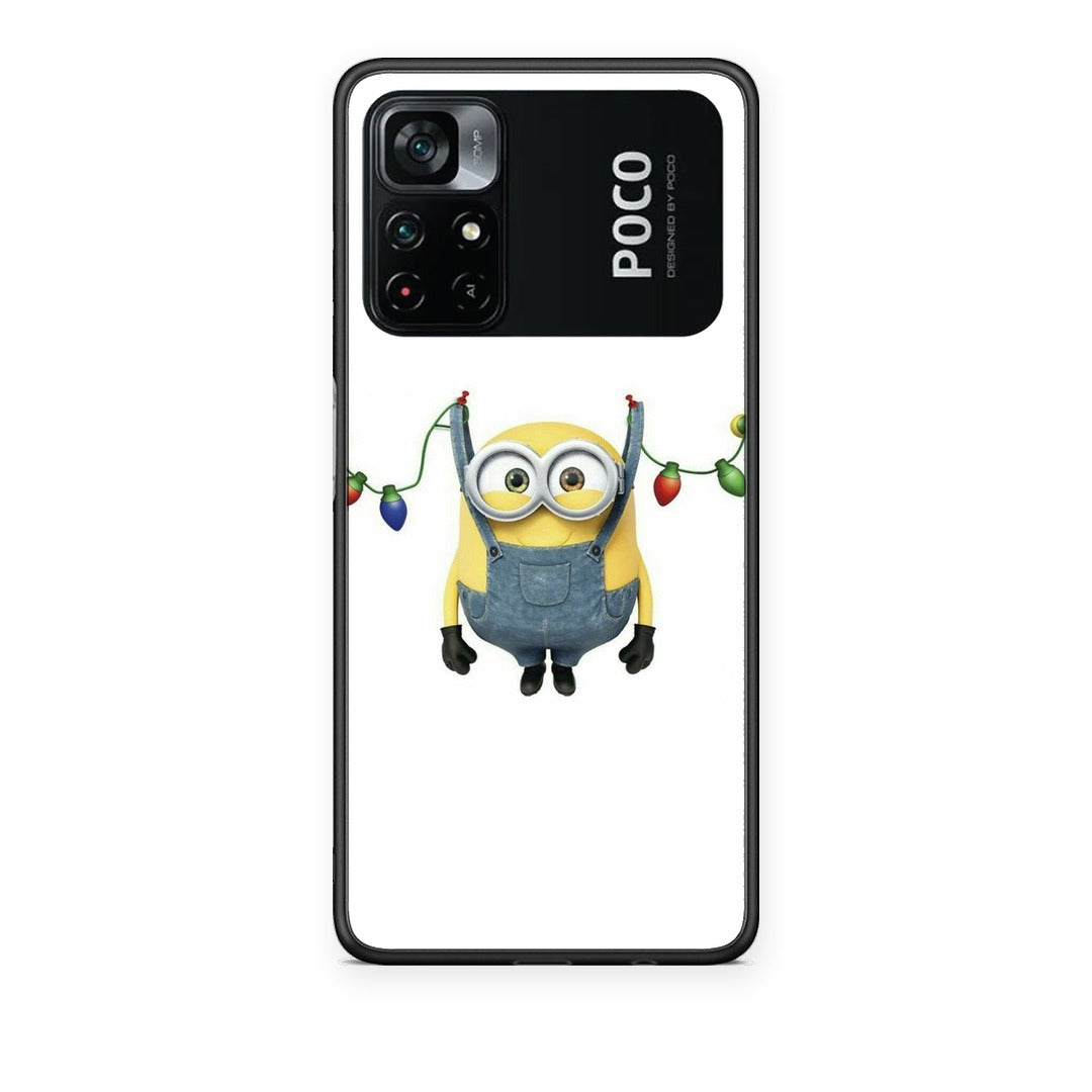 Θήκη Xiaomi Poco M4 Pro 4G Xmas Minion Lights από τη Smartfits με σχέδιο στο πίσω μέρος και μαύρο περίβλημα | Xiaomi Poco M4 Pro 4G Xmas Minion Lights case with colorful back and black bezels