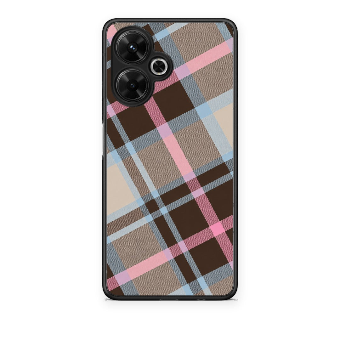 Θήκη Xiaomi Poco M6 4G Brown Pink and Blue Diagonal Plaid από τη Smartfits με σχέδιο στο πίσω μέρος και μαύρο περίβλημα | Xiaomi Poco M6 4G Brown Pink and Blue Diagonal Plaid case with colorful back and black bezels