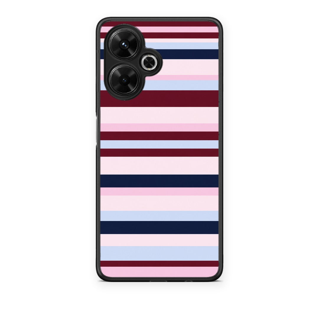 Θήκη Xiaomi Poco M6 4G Burgundy Pink and Blue Horizontal Stripes από τη Smartfits με σχέδιο στο πίσω μέρος και μαύρο περίβλημα | Xiaomi Poco M6 4G Burgundy Pink and Blue Horizontal Stripes case with colorful back and black bezels