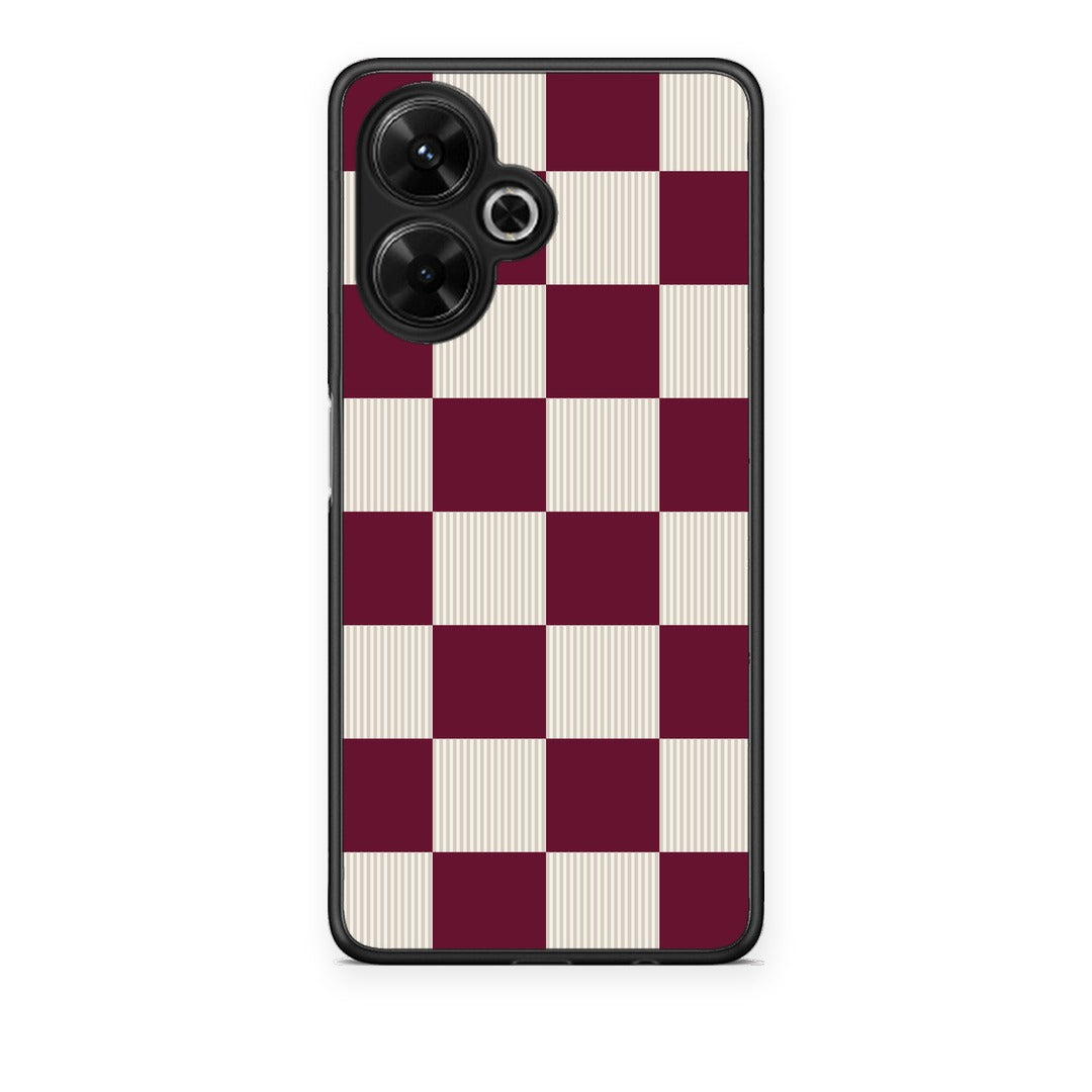 Θήκη Xiaomi Poco M6 4G Burgundy and Cream Striped Checks από τη Smartfits με σχέδιο στο πίσω μέρος και μαύρο περίβλημα | Xiaomi Poco M6 4G Burgundy and Cream Striped Checks case with colorful back and black bezels
