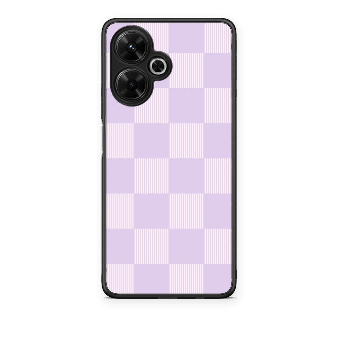 Θήκη Xiaomi Poco M6 4G Lilac and Cream Striped Checks από τη Smartfits με σχέδιο στο πίσω μέρος και μαύρο περίβλημα | Xiaomi Poco M6 4G Lilac and Cream Striped Checks case with colorful back and black bezels