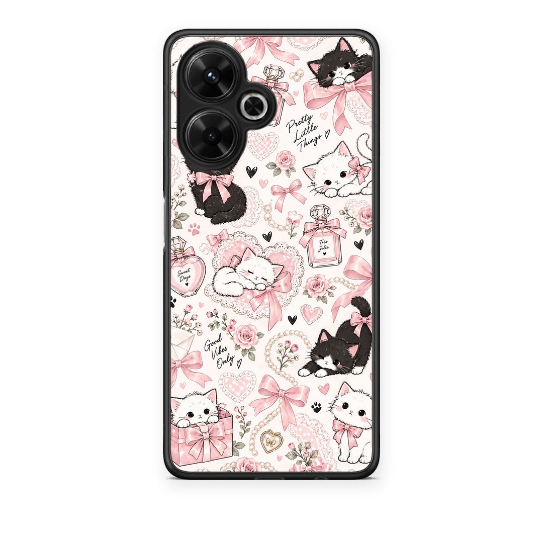Θήκη Xiaomi Poco M6 4G Pink Bows and Kittens Collage από τη Smartfits με σχέδιο στο πίσω μέρος και μαύρο περίβλημα | Xiaomi Poco M6 4G Pink Bows and Kittens Collage case with colorful back and black bezels