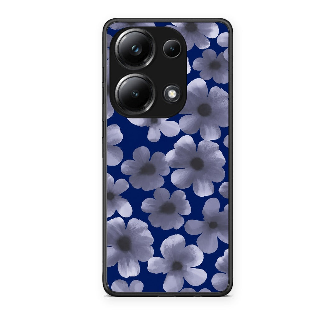 Θήκη Xiaomi Poco M6 Pro Pale Blue Flowers on Navy από τη Smartfits με σχέδιο στο πίσω μέρος και μαύρο περίβλημα | Xiaomi Poco M6 Pro Pale Blue Flowers on Navy case with colorful back and black bezels