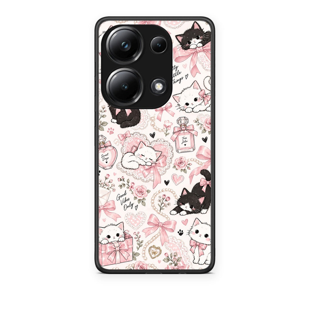 Θήκη Xiaomi Poco M6 Pro Pink Bows and Kittens Collage από τη Smartfits με σχέδιο στο πίσω μέρος και μαύρο περίβλημα | Xiaomi Poco M6 Pro Pink Bows and Kittens Collage case with colorful back and black bezels